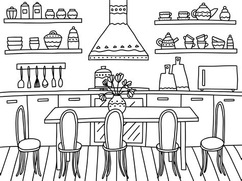 coloring pages of a kitchen|More.